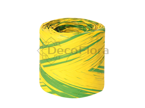 Рафия 1см*200м зелёная с жёлтым 